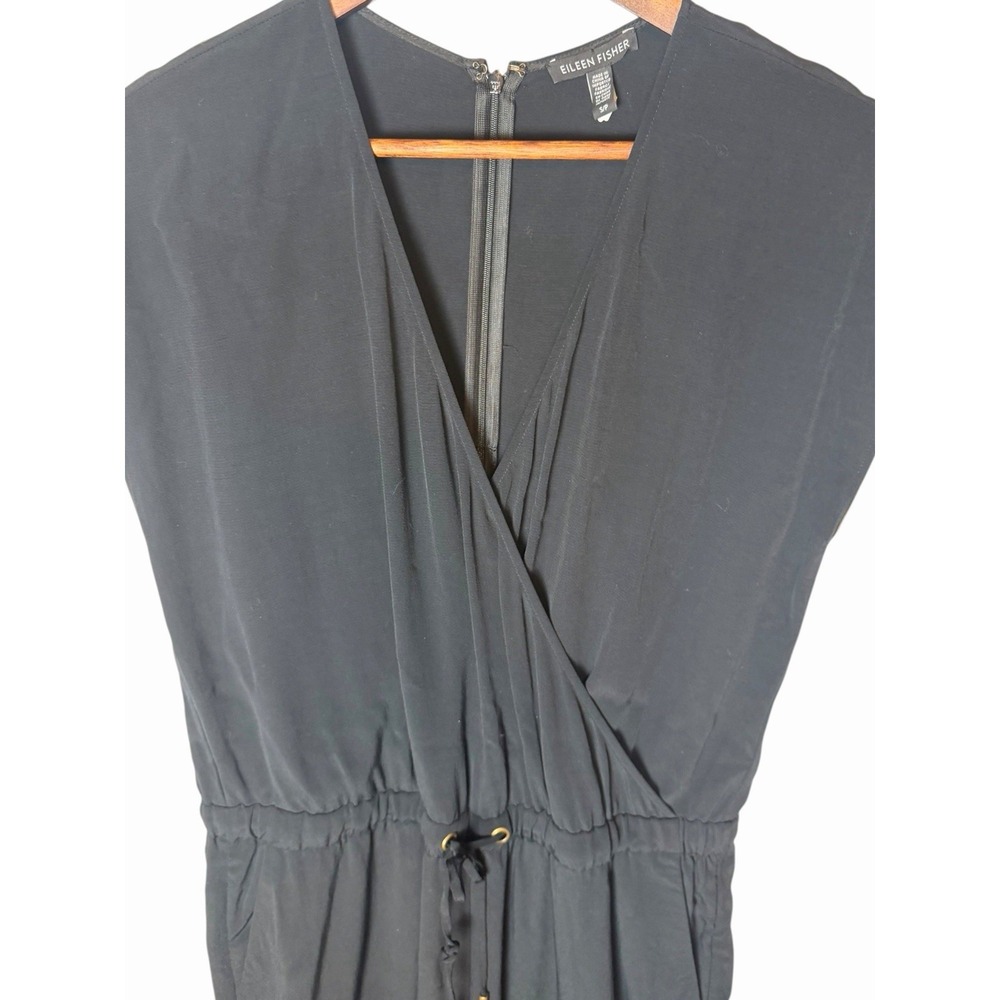 Eileen Fisher Black V-Neck Drawstring Waist Cropped Wide Leg Jumpsuit S/P - Picture 4 of 9